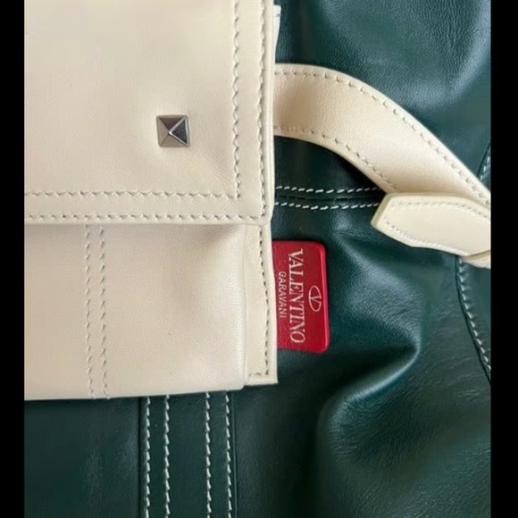 Valentino Green & Ivory Soft Leather XL Handbag Tote - Picture 3 of 4